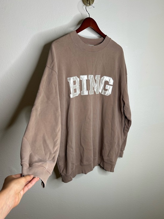 Anine Bing Tops - Anine Bing 100% Cotton Oversized Tyler 'BING' Spellout Sweatshirt in Tan